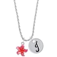 thumbnail image 1 of Delight Jewelry Silvertone Hot Pink and Orange Plumeria Flower Silvertone Script Initial Disc - J - Charm Necklace, 20"+3", 1 of 4
