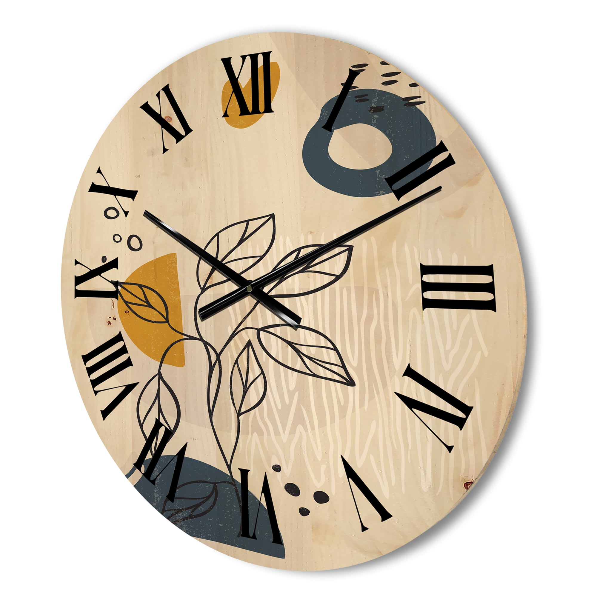 Designart 'Ancient Boho Art Minimalistic Flowers II' Modern Wood Wall Clock