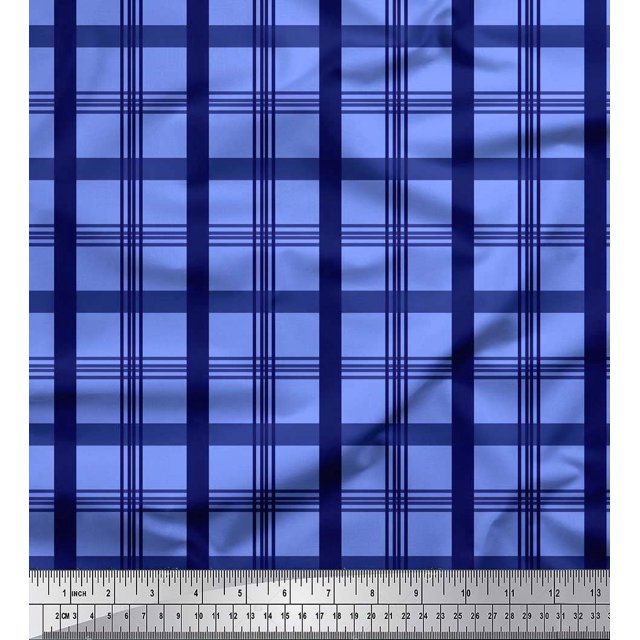 Soimoi Japan Crepe Satin Fabric Check Check Printed Craft Fabric by the Yard 42 Inch Wide