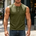 thumbnail image 2 of Eltusu Men's Tank Tops with Pockets, Button Basic Sleeveless Crew Neck Muscle Shirts Army Green Size 2XL, 2 of 7