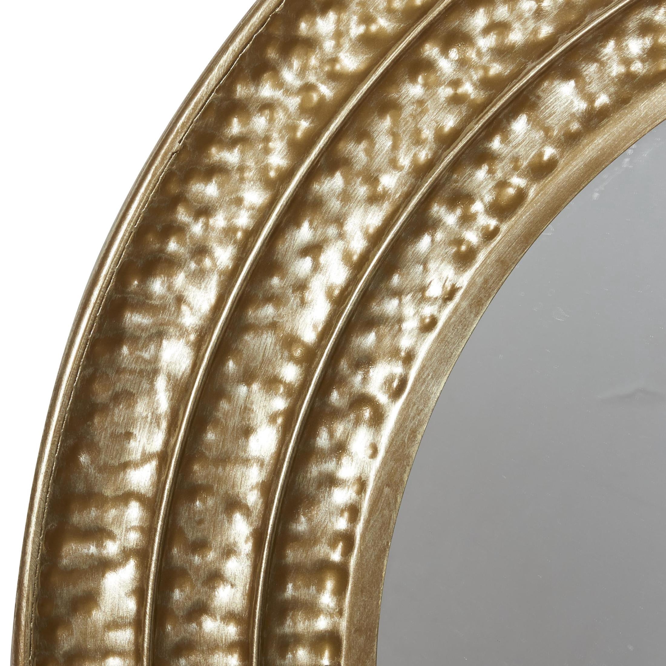 DecMode 39" x 39" Gold Hammered Textured Wall Mirror with Grooves
