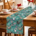 thumbnail image 4 of Pink Flowers Cotton Linen Table Runner for Dining Kitchen, Black Brown White Horse Country Retro Teal Wedding Outdoor Party Tablerunners, Dresser Scarf Coffee Tablecloth Runners 13x36 Inches, 4 of 8