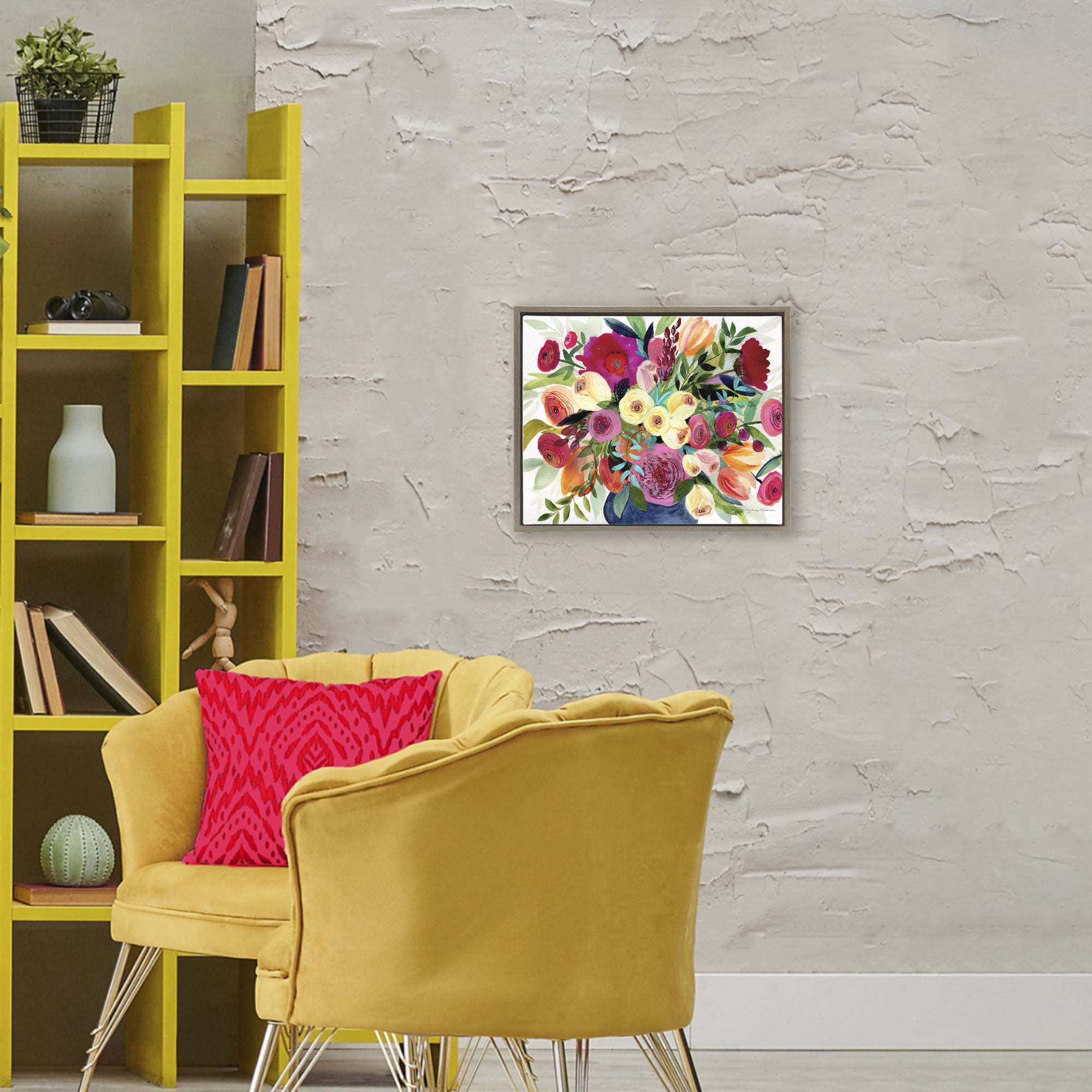 Stupell Industries Morning Joy Bouquet Brown Framed Floater Canvas Wall Art, design by Suzanne Allard