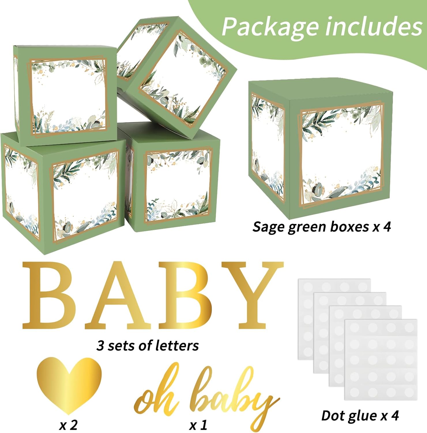 Happy Greetings Sage Green Baby Boxes Decoration Set, 4-Pack photo 6