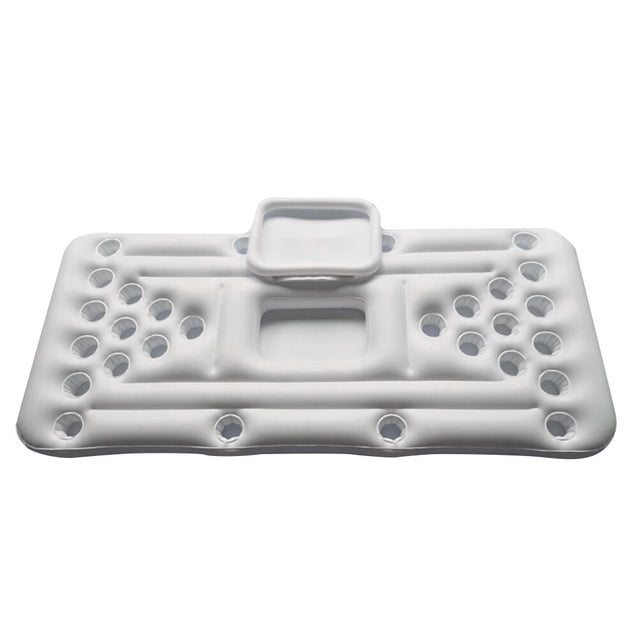 1 mesa de cerveza inflable portátil con 28 agujeros para tazas, fila flotante, agua, bebida, cubo de hielo, cama flotante, mesa inflable de agua para fiesta de agua, blanco