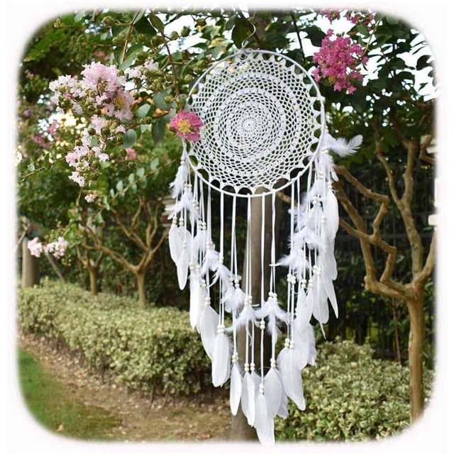 Atrapasueños bohemio grande, macramé de plumas blancas para colgar en la pared, decoraciones Vintage para el hogar, círculo de 35cm y 115cm de largo ER