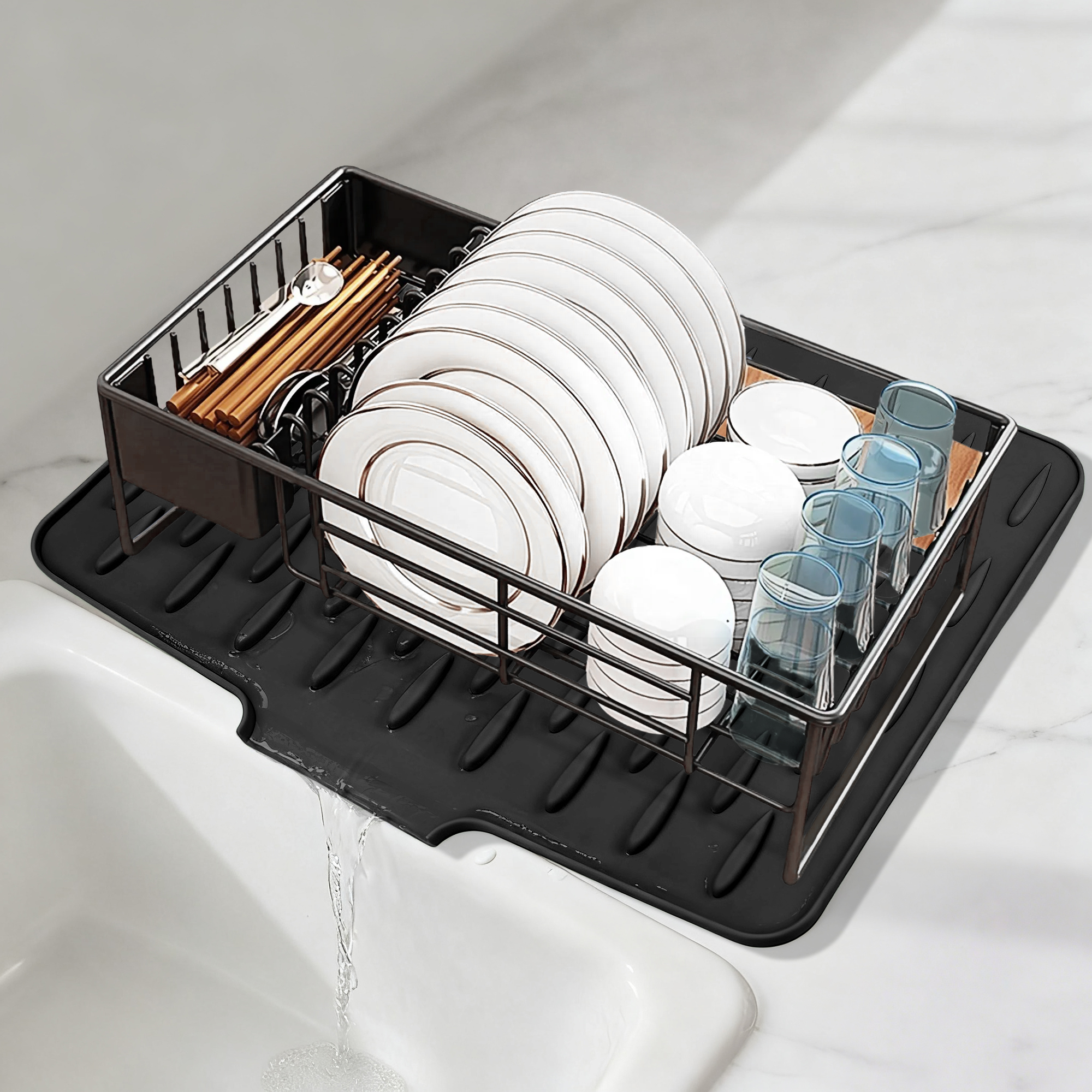 Unique Bargains Multi-Functional Dish Drying Mat for Kitchen Black