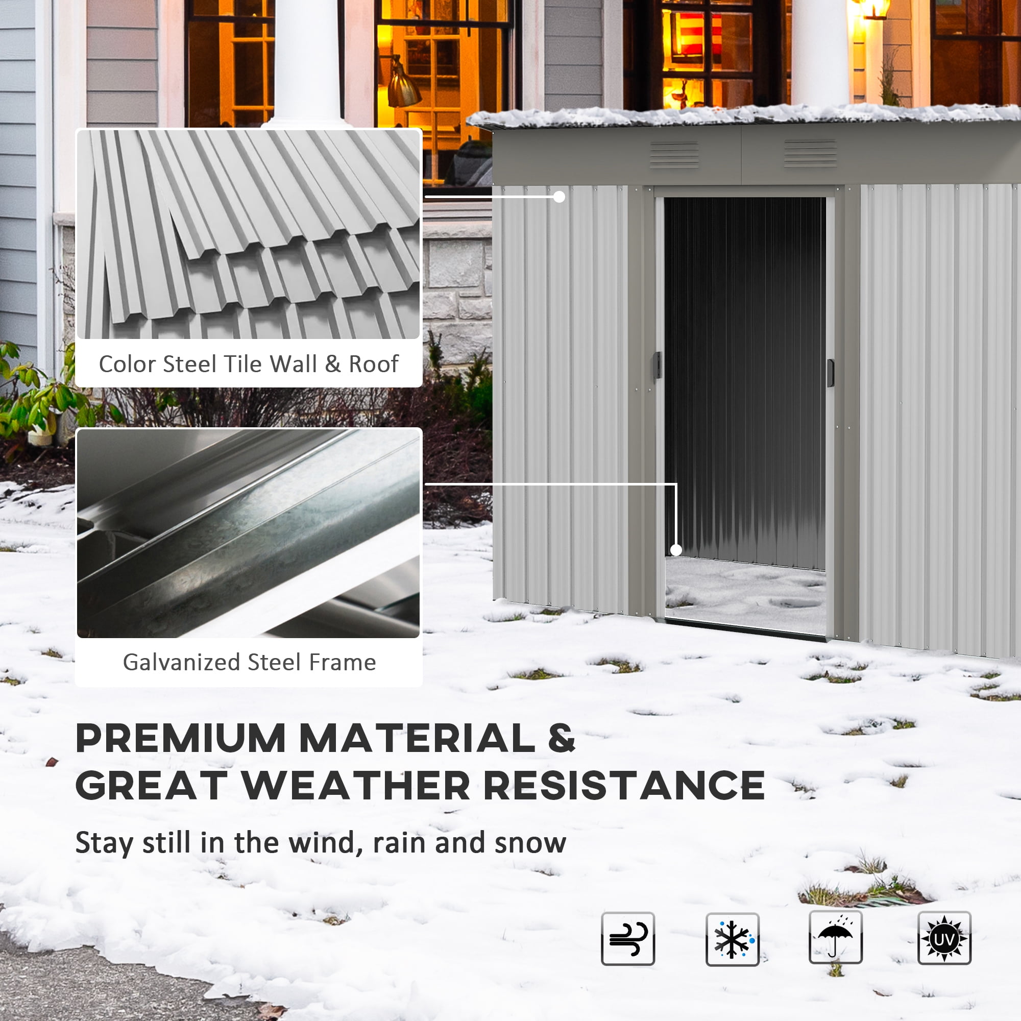 Outsunny Metal Outdoor Storage Shed with Vents, 7' x 4', Silver