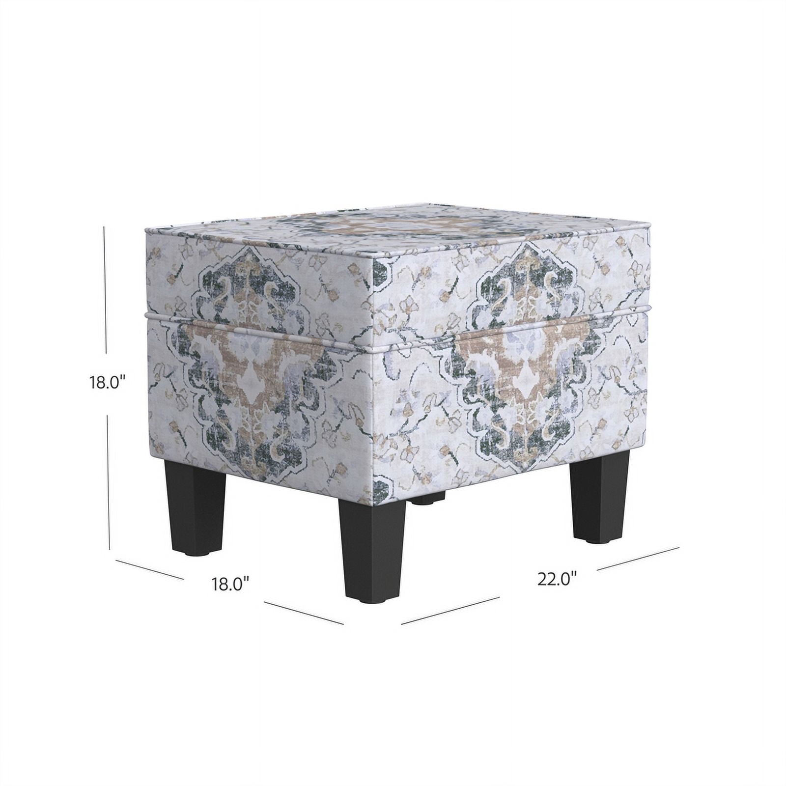 HomePop Medium Storage Ottoman with Hinged Lid, Antiqued Medallion Ebony