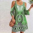 thumbnail image 2 of Vestido Alto Bajo para las Mujeres de Hombro Frío Cuello Redondo Impresión Bohemia Media Manga Mini Patinador Ropa de Playa de Verano Casual, 2 of 7