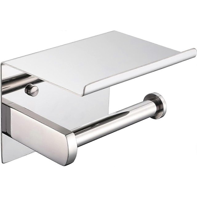 Stainless Steel Polished Chrome Modern Roll Paper Holder, Self Adhesive Wall Mount, Bathroom Kitchen Accessories
