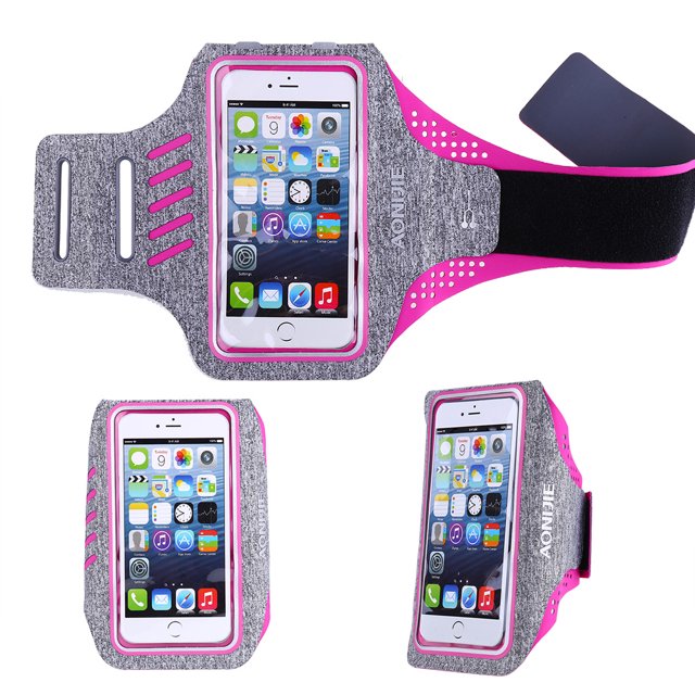 Bolsa para brazo para deportes, gimnasio, exteriores, ventana transparente táctil, brazalete ajustable (rosa roja-S)