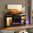 thumbnail image 3 of Bestier Modern Electric Fireplace TV Stand for TVs up to 55", with LED and Glass Shelves, High Gloss Finish, Black Marble, 3 of 11