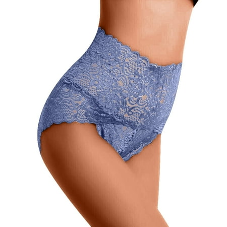 kpoplk Women Floral Lace G-String Thong Panties Sexy T Back Stertchy Panties XL Light Blue