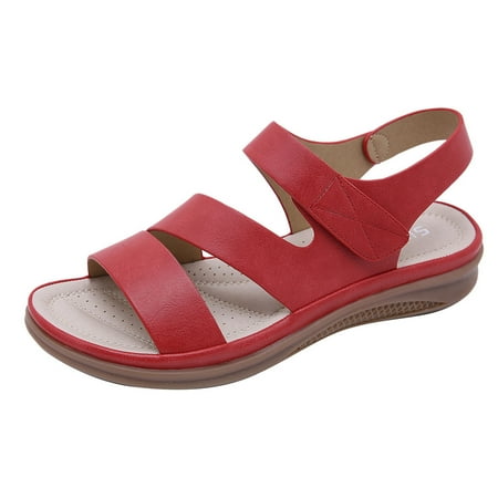 

KBODIU Sandals Women Athletic Comfortable Outdoor Sandals with Arch Support Walking Sandals Summer Sandals For Flat Slip On Sandals Roman Open Toe Casual Sandals for Spot/Beach/Home Red 39