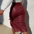 thumbnail image 4 of Arvbitana Women High Waist Button Trim  Slit Bodycon Leather Midi Pencil Skirt, 4 of 7