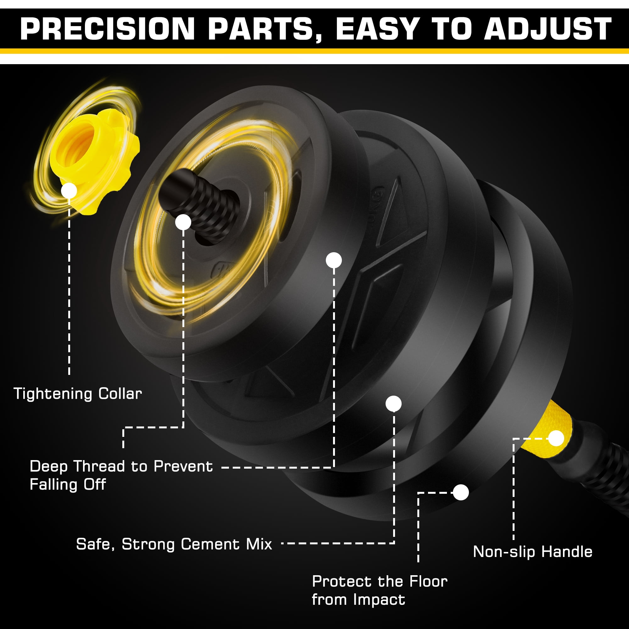 FIXTECH 66 Lbs Adjustable Weight Dumbbell Barbell Set, 4-In-1 Free Weight Combination with Curved Bar Connector for Women Men Workout Fitness, Yellow