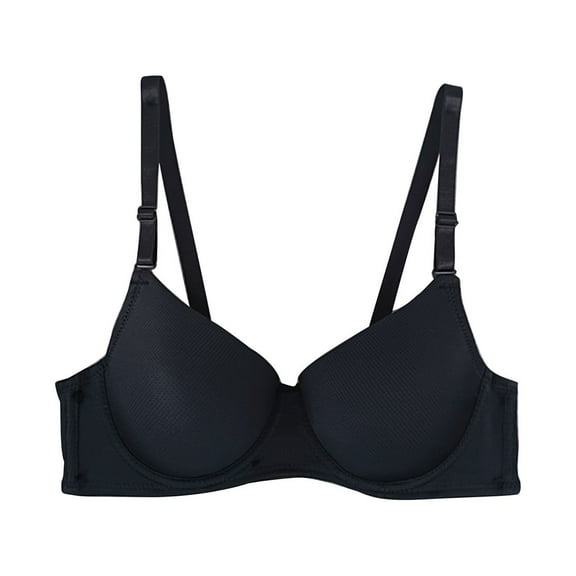 Athletic Bras for Women Solid Underwear Small Breasts Push Up Detachable Double Shoulder Straps Underwire Bra V-Neck T-Shirt Bra Feature Hook and Eye Closure Push-up Bra Style Y-57 , Black M