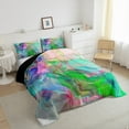 thumbnail image 4 of Teal Pink Green Comforter Set King Modern Marble Bedding Set King, Gold Metallic Bedding Comforter Sets Chic Foil Print Duvet Set, Abstract Mountain Fluid Quilted Comforter Home Decor, 4 of 6