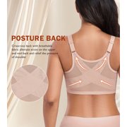 Exerin Women's Front Closure Non Padded Underwire Plus Size Posture Back Support Bra(36DDD,Beige)