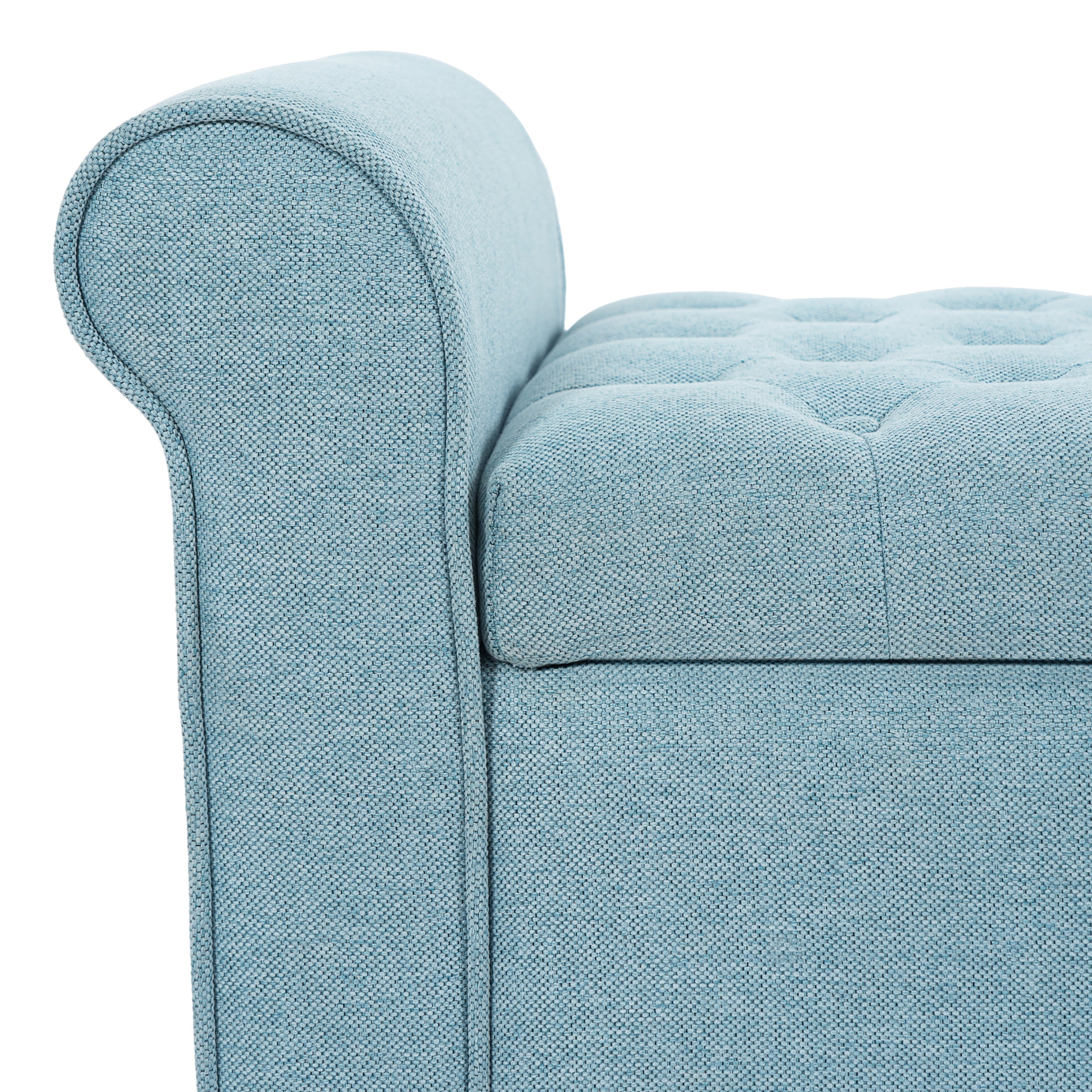 Christopher Knight Home Storage Bench with Rolled Arms and Button Tufted Seat, Light Blue
