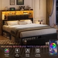thumbnail image 4 of TIGUBFRE LED Bed Frame Queen Size with Bookshelf PU Leather Headboard, 2 Hidden Storage Drawers, Upholstered Platform Bed with Charging Station, Black, 4 of 9
