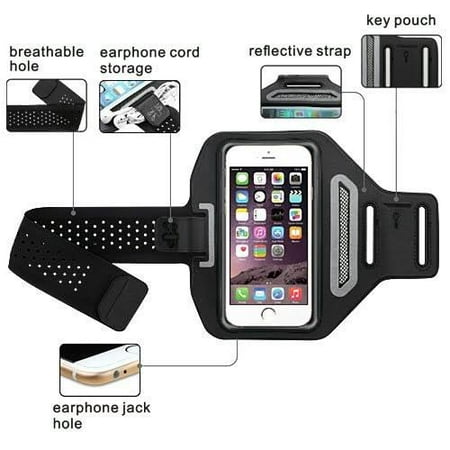 Noir Multifunctional Outdoor Sports Armband Casual Arm Package Bag Cell Phone Bag Key Holder For Apple iPhone 8 Plus, Iphone 7 Plus, Iphone 6 Plus - Black