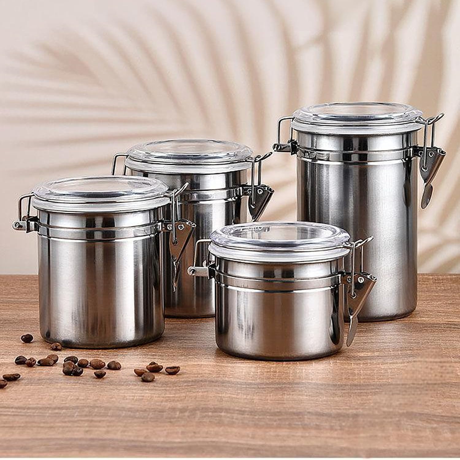 Jioakfa Set Of 4 Stainless Steel Canisters, Airtight Food Storage Canister Set With Clear Lid Kitchen Containers Sets For Coffee Bean, Cereal, Sugar, Flour, Tea, Candy, Cookie, Spice A