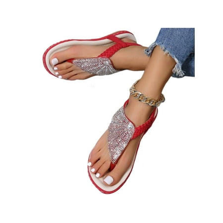 

Oucaili Womens Thong Sandals Beach Casual Shoes Slip On Flat Sandal Lightweight Summer Flip Flops Ladies Wine Red 6.5