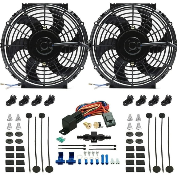 Dual 10-11 Inch 90w Electric Cooling Fans In-Hose Thermostat Switch Kit