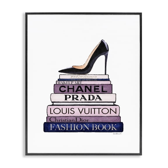 Stupell Industries Art Deco Fashion Designer Shoes Bookstack Blue Purple Watercolor Black Framed Giclee Art, 11 x 14, by Amanda Greenwood