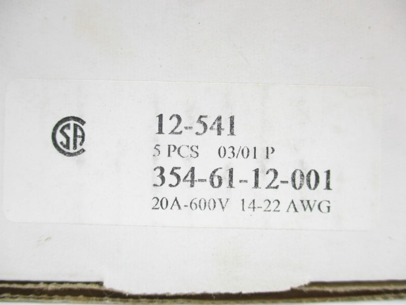 TERMINAL BLOCK 12-541 600V 20A (PKG OF 5) NSMP