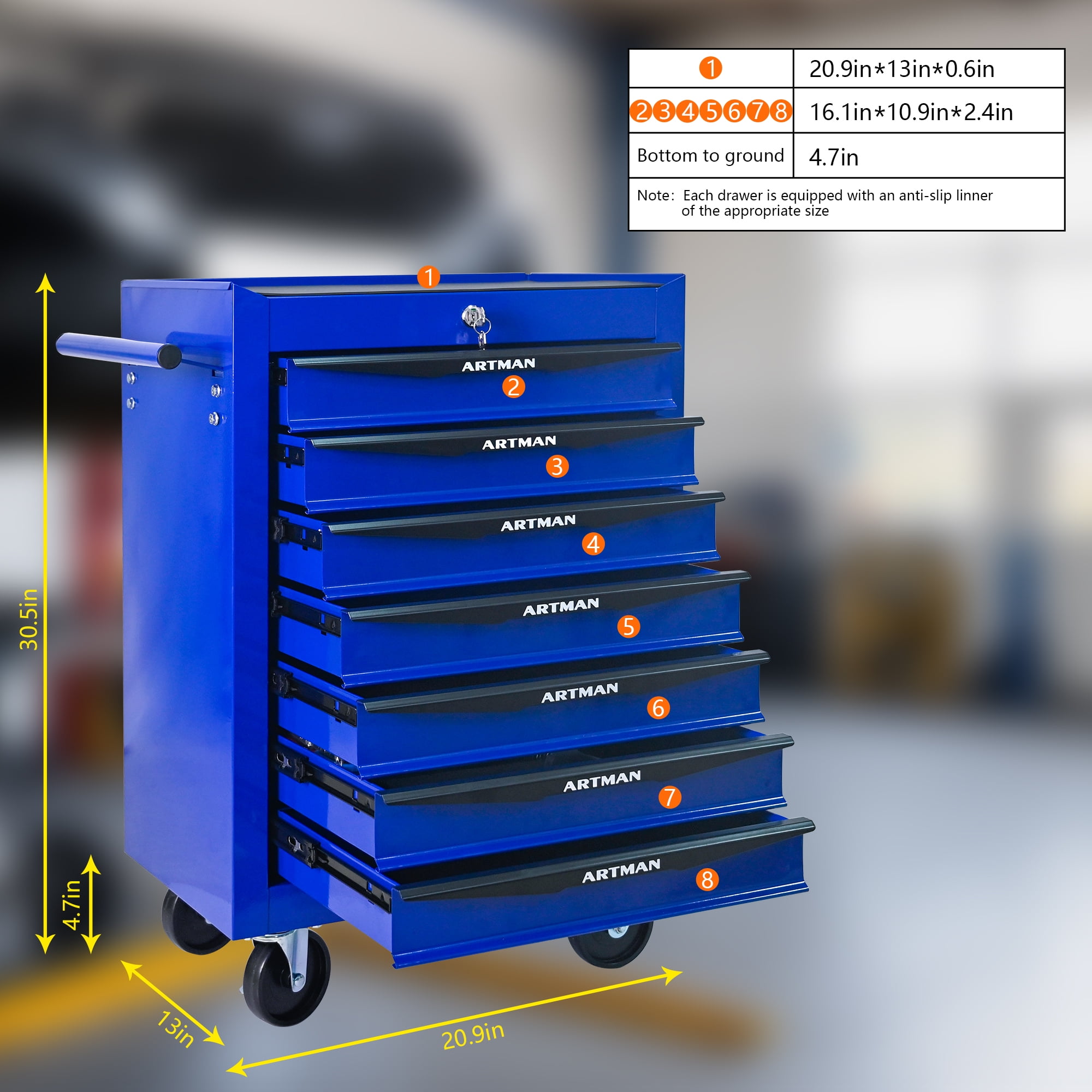 7-Drawer Rolling Tool Chest on Wheels, Seizeen Metal Tool Box Storage Cabinet Lockable, Multifunctional Tool Cart w/7 pcs Small Tool Box, Linners