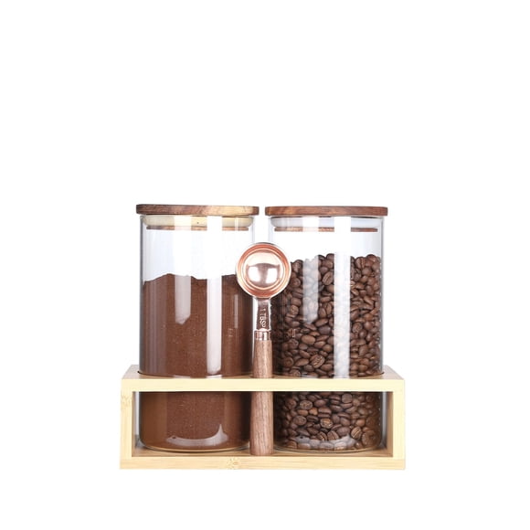 KKC HOME ACCENTS Coffee Beans Storage Canisters with Airtight Lids,Glass Storage Jars for Grinder Coffee,Loose Tea,Matcha,Nuts