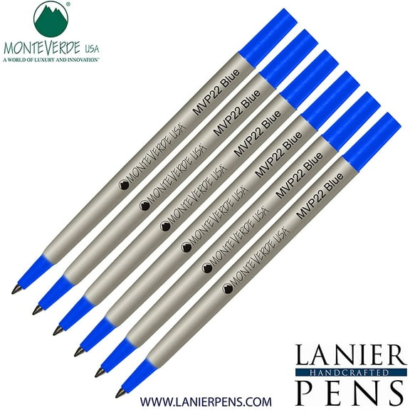 Lanier Combo Pack - 6 Pack - Monteverde Rollerball P22 Paste Ink Refill Compatible with most Parker Style Rollerball Pens - Blue (Fine Tip 0.6mm)
