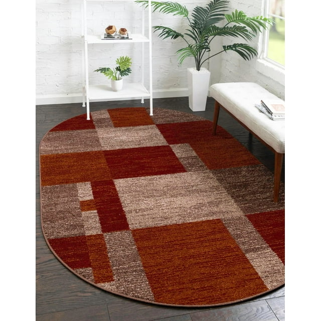 Unique Loom Automne Collection Moderne Contemporain Espace Abstrait Tapis (Multi/ Brun Foncé à Damier, 7 Pi 10 x 10 Pi 0 Ovale)
