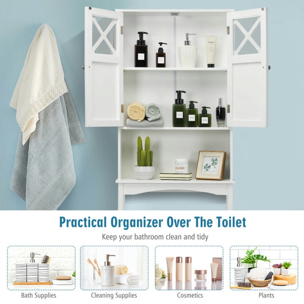 Finihen Toilet Storage Cabinet, Bathroom Cabinet Organizer, 2-Door Over The Toilet Bathroom Storage Cabinet with Adjustable Shelf, for Bathroom, White