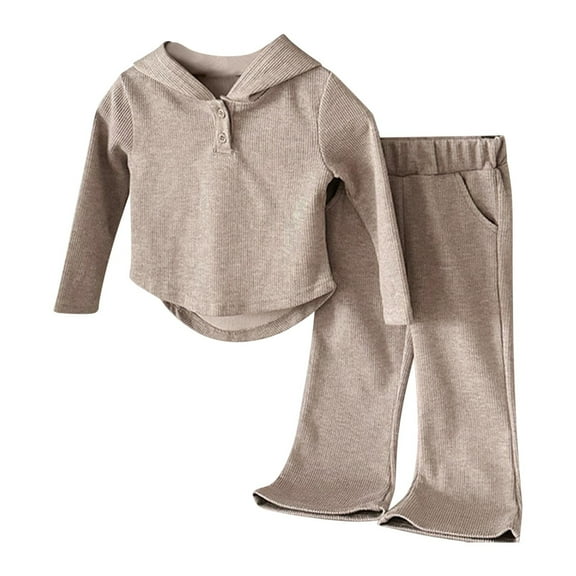 Owordtank Kid Girl Clothes Fall Long Sleeve Hoodie Sweatshirt Flared Pants Set Casual 2 Piece Bell Bottom Outfits Tracksuit