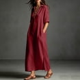 thumbnail image 5 of Noric Women Short Sleeve Cotton Dresses Casual Lapel Collar A-Line Maxi Dress with Pockets Loose Fit Solid Color for Daily Vacation, 5 of 9
