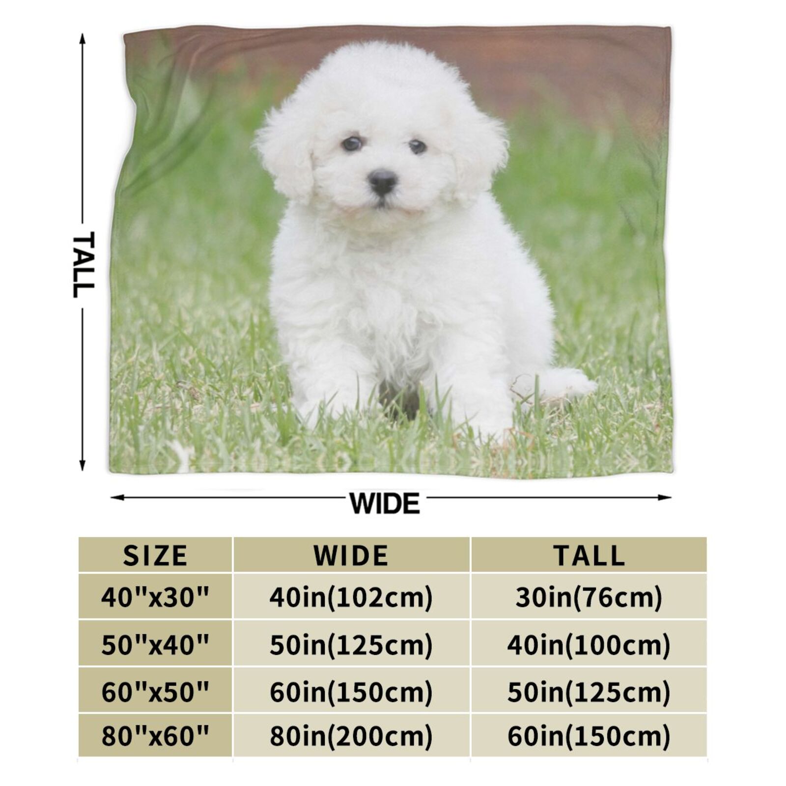 Wijzvio Bichon Frise Dog Throw Blanket Soft Fuzzy Fleece Blanket For Couch Bed Living Room Decoration 60"X50"