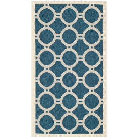 SAFAVIEH Courtyard Ariel Geometric Indoor/Outdoor Area Rug, Navy/Beige, 2' x 3'7"