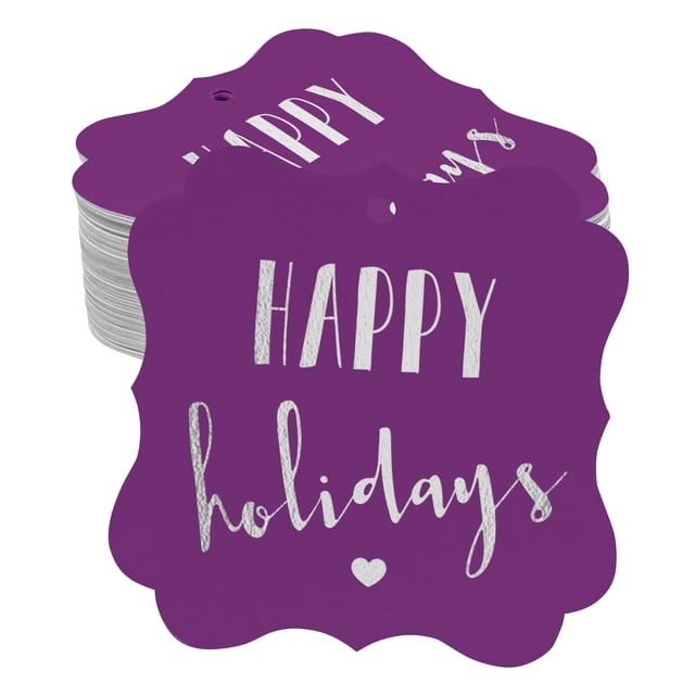 Inkdotpot Real Silver Foil Bracket Shape Paper Hang Tags Happy Holiday Favor Tags Pack Of 100