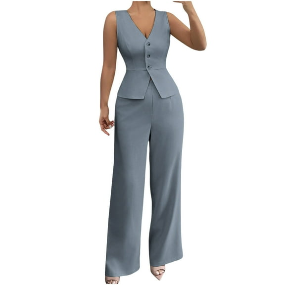 Roncen Women's Sleeveless Vest & High-Waisted Pants Set - Slim Fit Tailored 2-Piece Outfit for Women, Casual Office Wear with Side Pockets