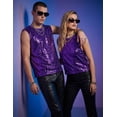 thumbnail image 3 of Men's Sequin Tank Top Sparkly Glitter Sleeveless Shirt Crew Neck Shiny Metallic Vest for Music Festival, Disco Party, Stage Performance Purple L, 3 of 7