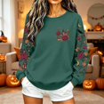 thumbnail image 5 of Women Halloween Floral Graphic Sweatshirt JIANLAI Crew Neck Long Sleeve Moon Rose Leaf Print Pullover Casual Autumn Fall Holiday Tops, 5 of 7