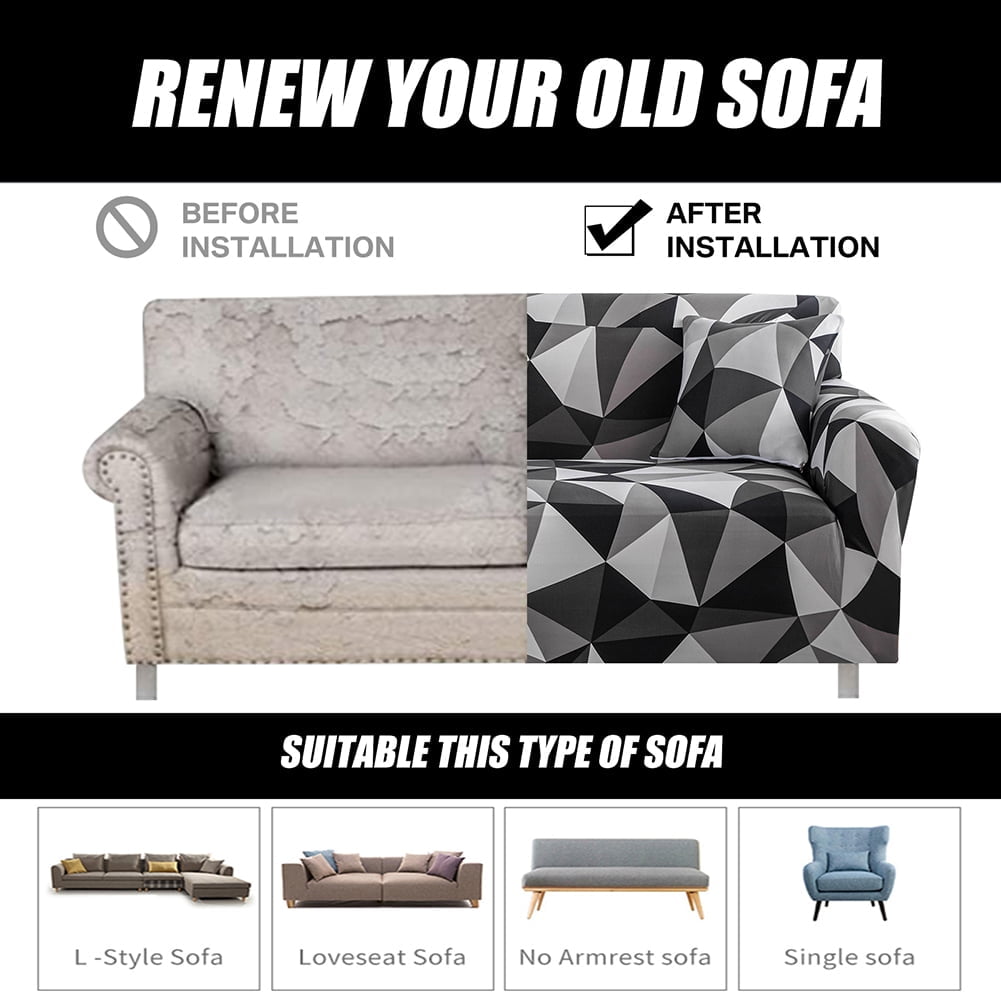 1 2 3 4 Seater Printed Sofa Cover Couch Slipcover, Elastic Stretch Armchair / Loveseat / Couch Sectional Sofa Slipcover Furniture with 1 Pillowcase Protector Dog Pet