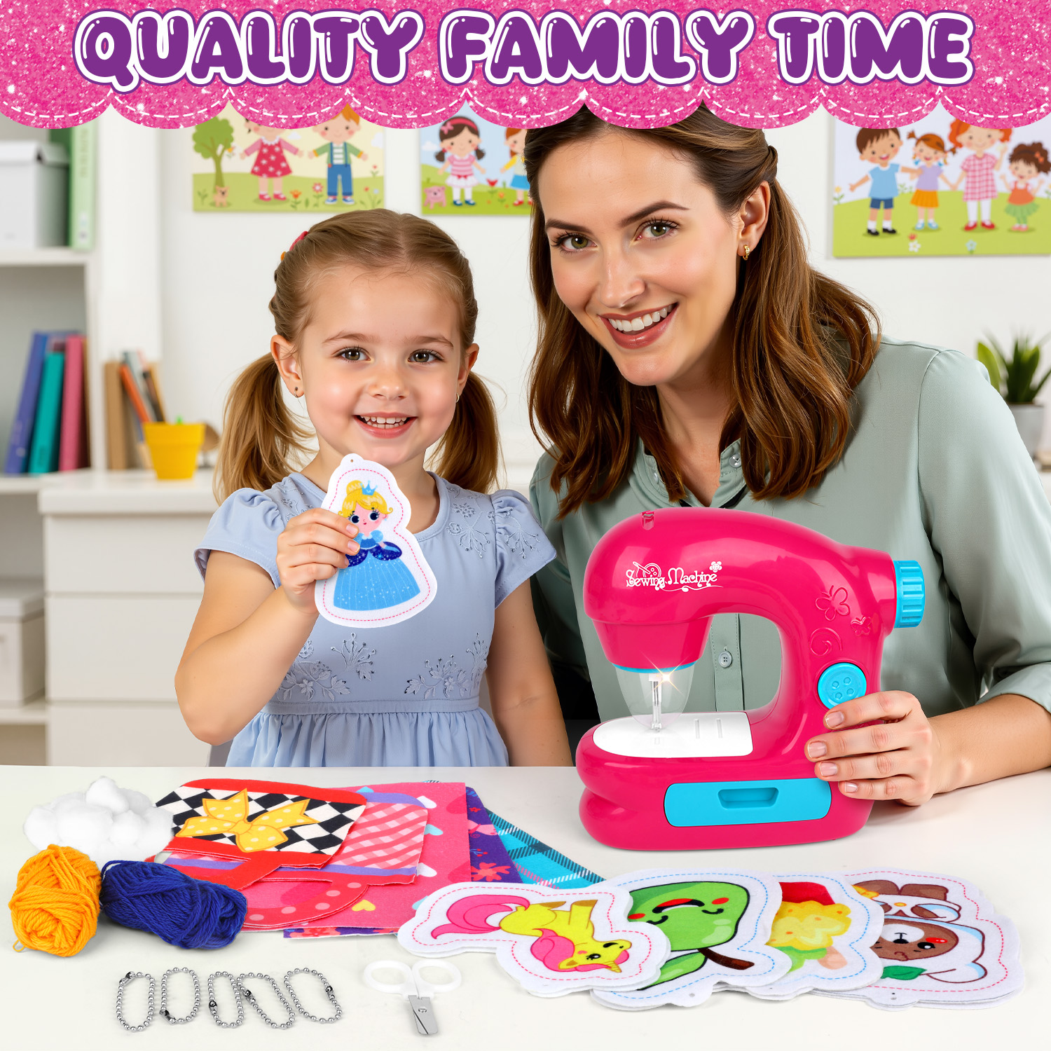 Beefunni Sewing Machine Toy Kit for Kids, Sewing Machine with Fabric Sewing Kit, Arts & Crafts Kids Toys for Kids Girls 4-12