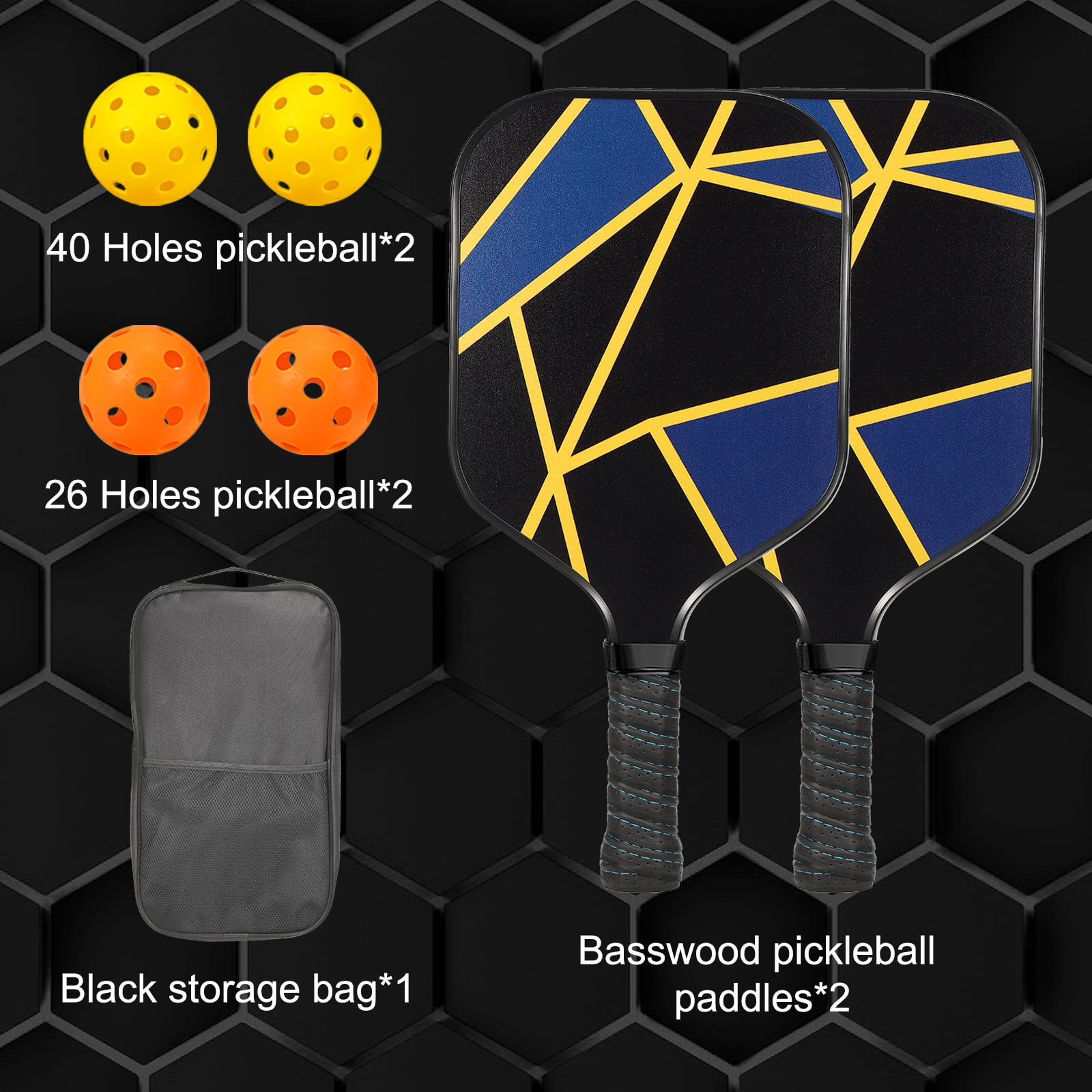 Uxcell Graphite Pickleball Paddles Set of 2, Carbon Fiber Surface, Honeycomb Core, 4 Pickleball, Portable Bag