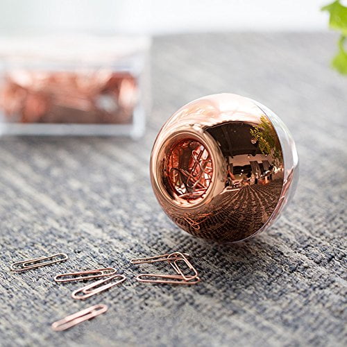 100 Clips per Box Hillento Rose Gold Paper Clips in Elegant Magnetic Marble Rose Gold Clip Holder 28mm Paper Clips for Office Supplies Desk Organizer