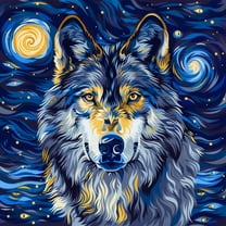 Starry Blue Night Wolf DIY 11CT Stamped Cross Stitch Kits for Beginners Easy Needlepoint Embroidery Counted Cross Stitch Art Craft for Wall Decoration 14x14inch(5)